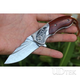 Falcon Damascus folding knife with natural rosewood handle UD2105481 
